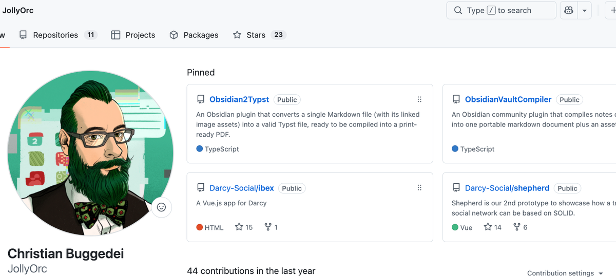 a screenshot of my github page