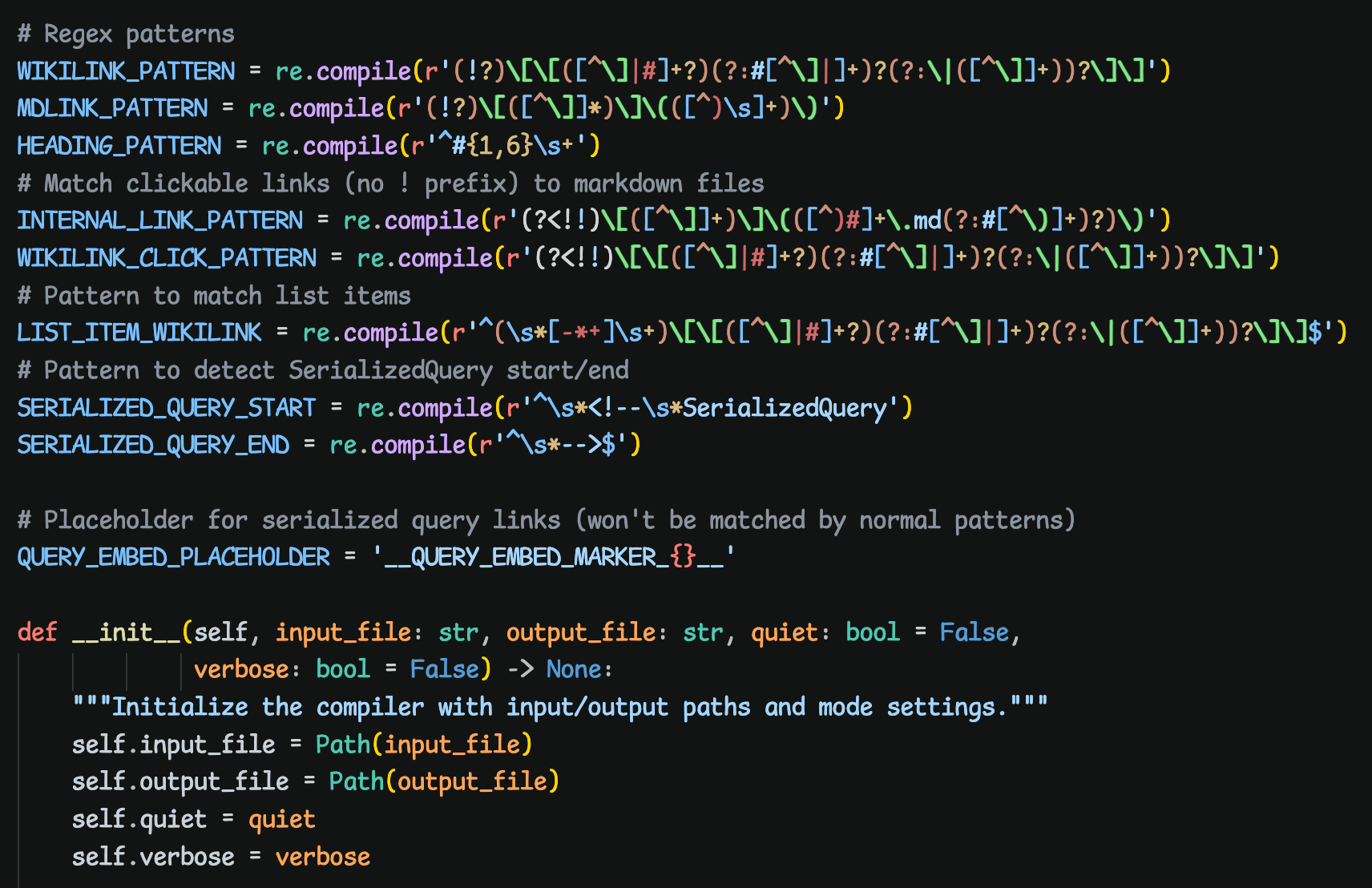 a screenshot of python code, a lot of regular expressions with square brackets and backslashes